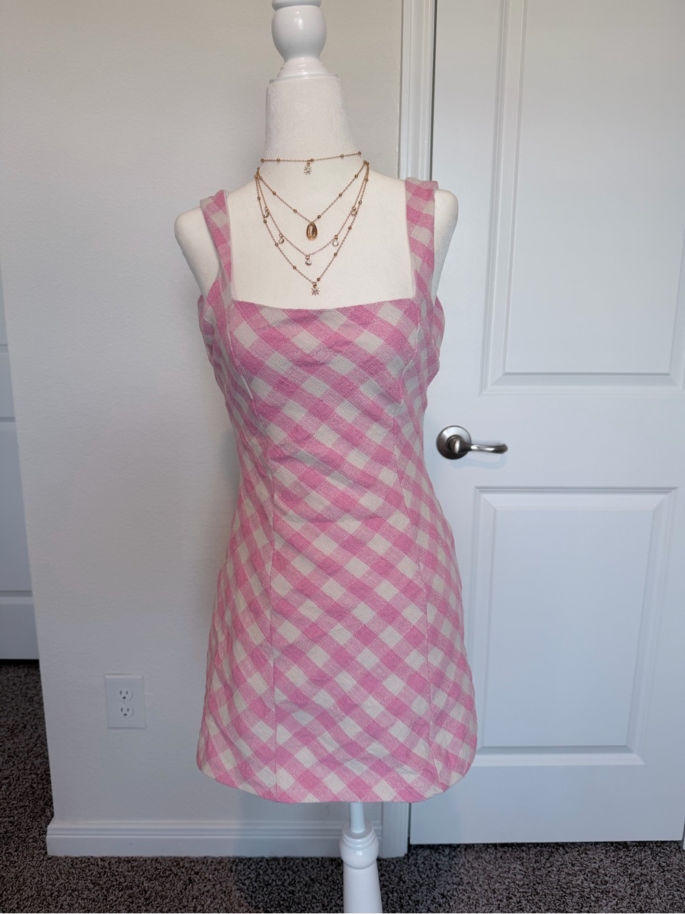 Pink & White Gingham Tank Mini Dress